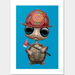 Cute Baby Turtle Firefighter Posters and Art